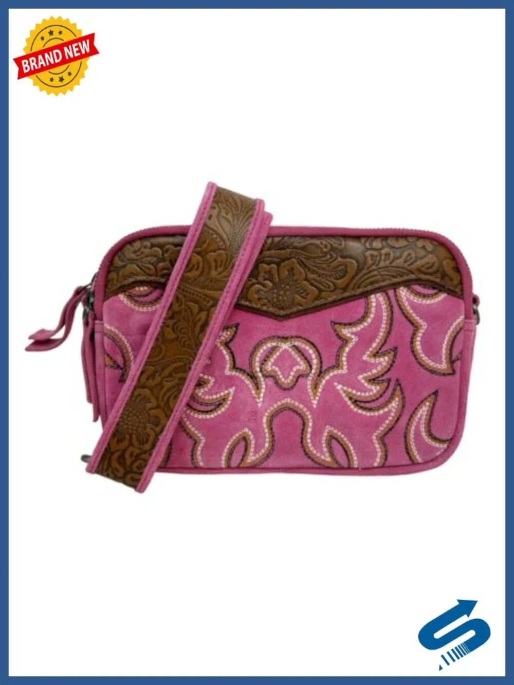 Western Leather Crossbody Bag with Embroidery - Boho Country Shoulder Purse
